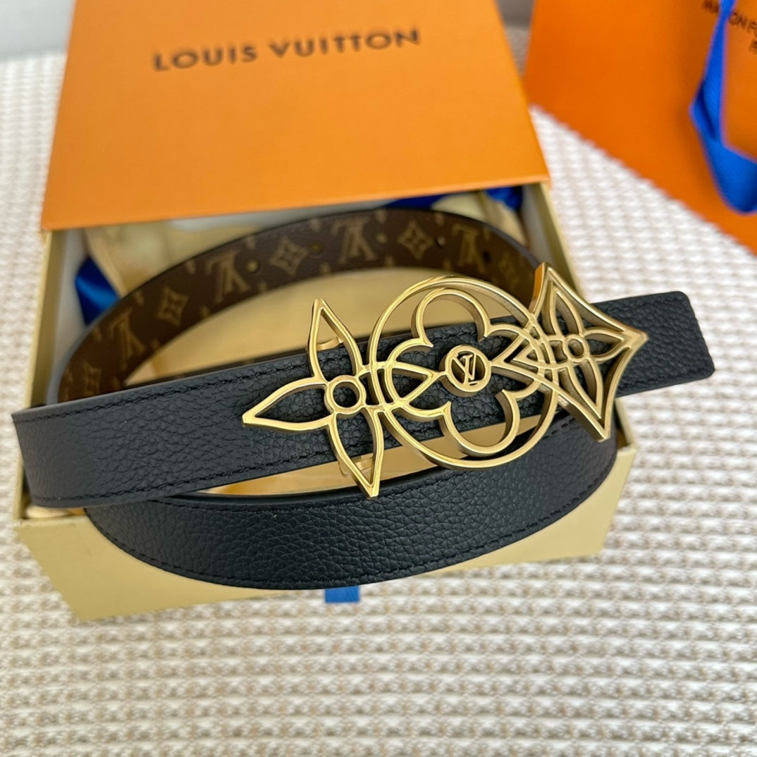 LV MEDIUM 25 MM BELT IN BLACK CALFSKIN GOLD HARDWARE