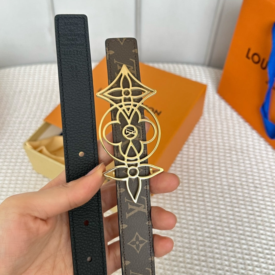 LV MEDIUM 25 MM BELT IN BLACK CALFSKIN GOLD HARDWARE