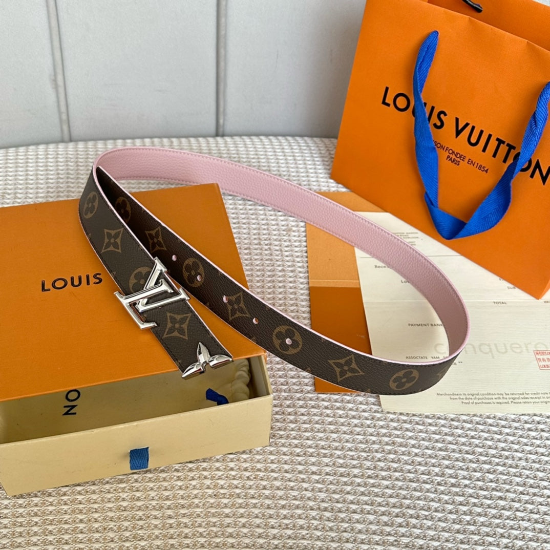 PRETTY LV 30MM REVERSIBLE BELT IN LIGHT PINK CALFSKIN SILVER HARDWARE