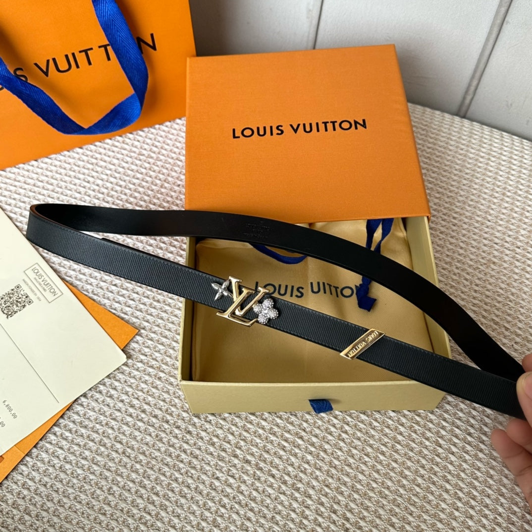 LV GRAM 20 MM REVERSIBLE BELT BLACK CALFSKIN GOLD HARDWARE