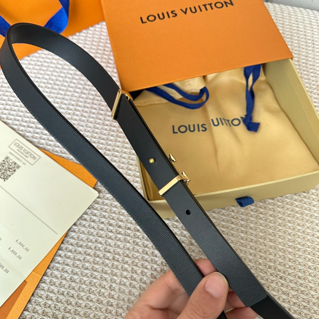 LV GRAM 20 MM REVERSIBLE BELT BLACK CALFSKIN GOLD HARDWARE