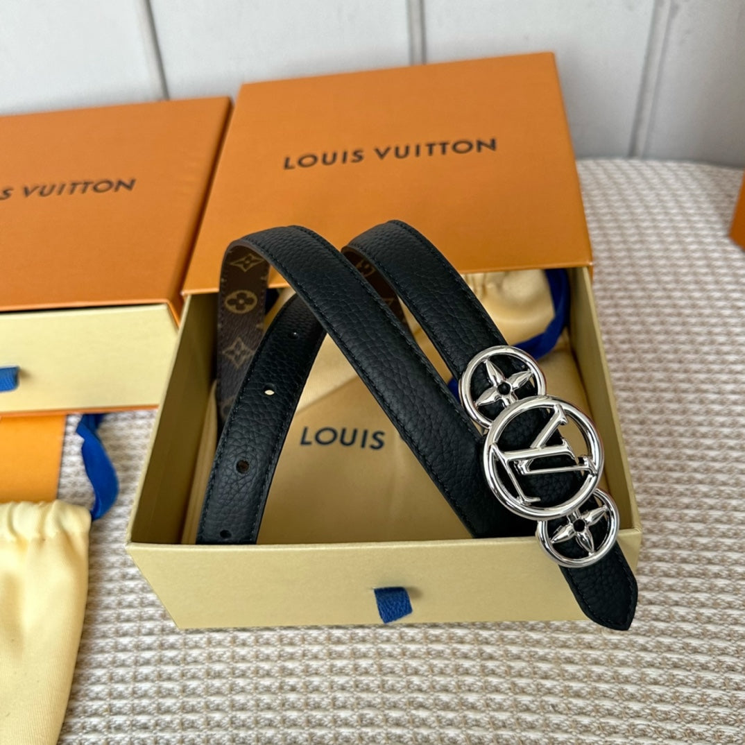 LV S-LOCK BELT 20 MM TAUPE BROWN MONOGRAM AND BLACK CALFSKIN SILVER HARDWARE