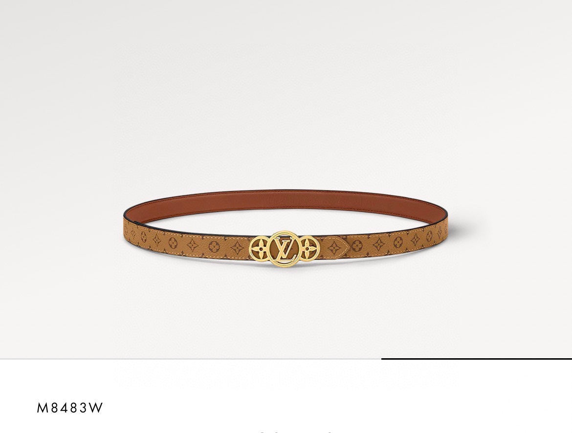 LV S-LOCK BELT 20 MM BROWN MONOGRAM AND AUBURN RED CALFSKIN GOLD HARDWARE