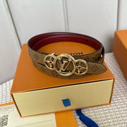 LV S-LOCK BELT 20 MM BROWN MONOGRAM AND AUBURN RED CALFSKIN GOLD HARDWARE