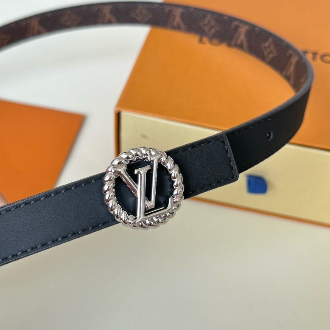 LV Circle Nautical 20mm Reversible Square End Tip Belt Silver Buckle Navy Blue Brown lambskin