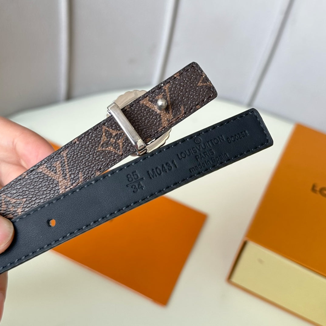 LV Circle Nautical 20mm Reversible Square End Tip Belt Silver Buckle Navy Blue Brown lambskin