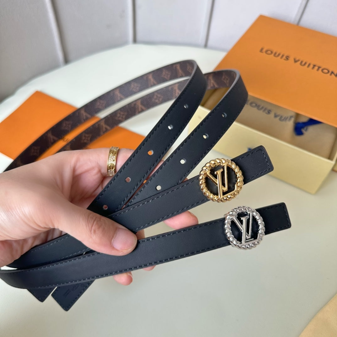 LV Circle Nautical 20mm Reversible Square End Tip Belt Silver Buckle Navy Blue Brown lambskin