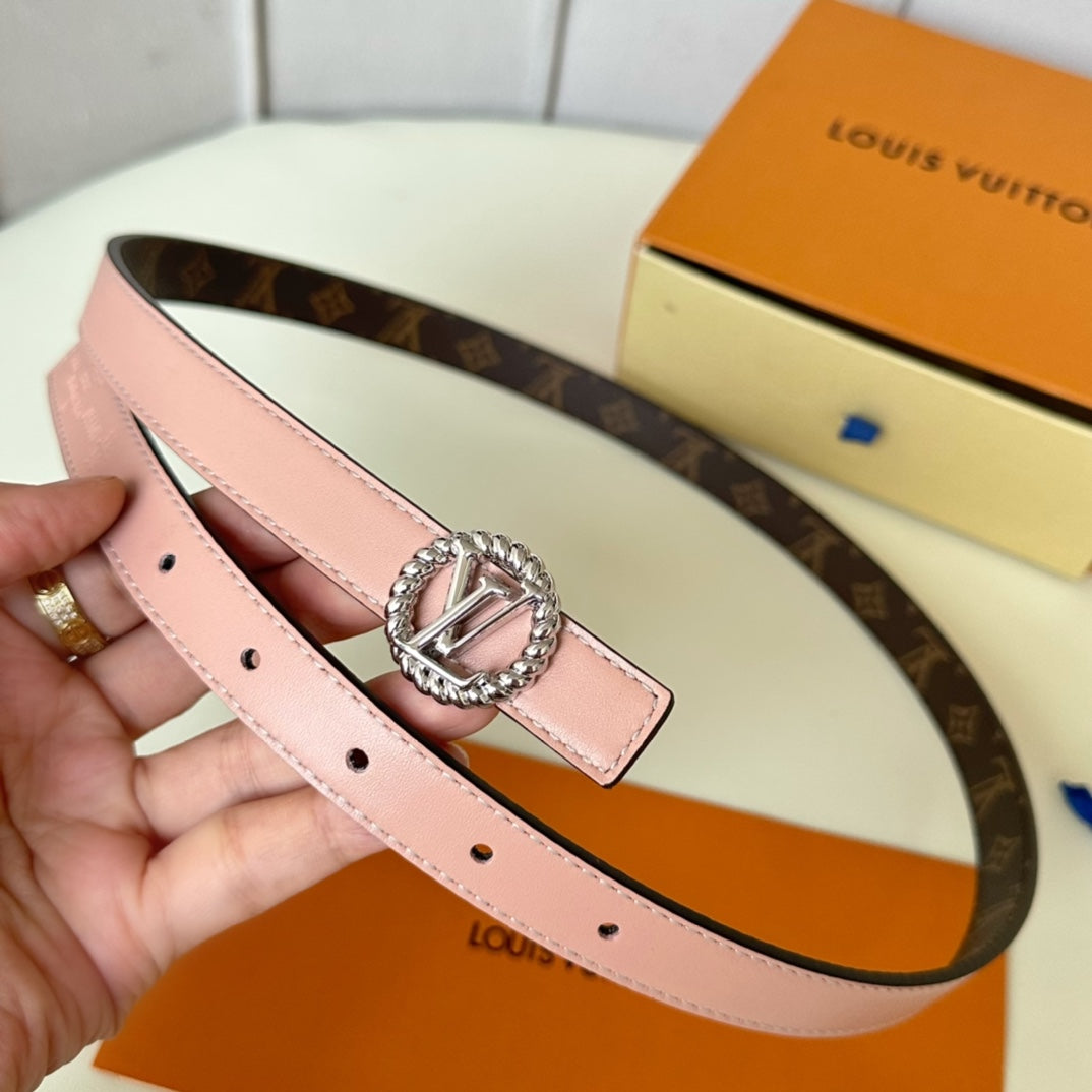 LV Circle Nautical 20mm Reversible Belt Silver Buckle Pink Brown Lambskin