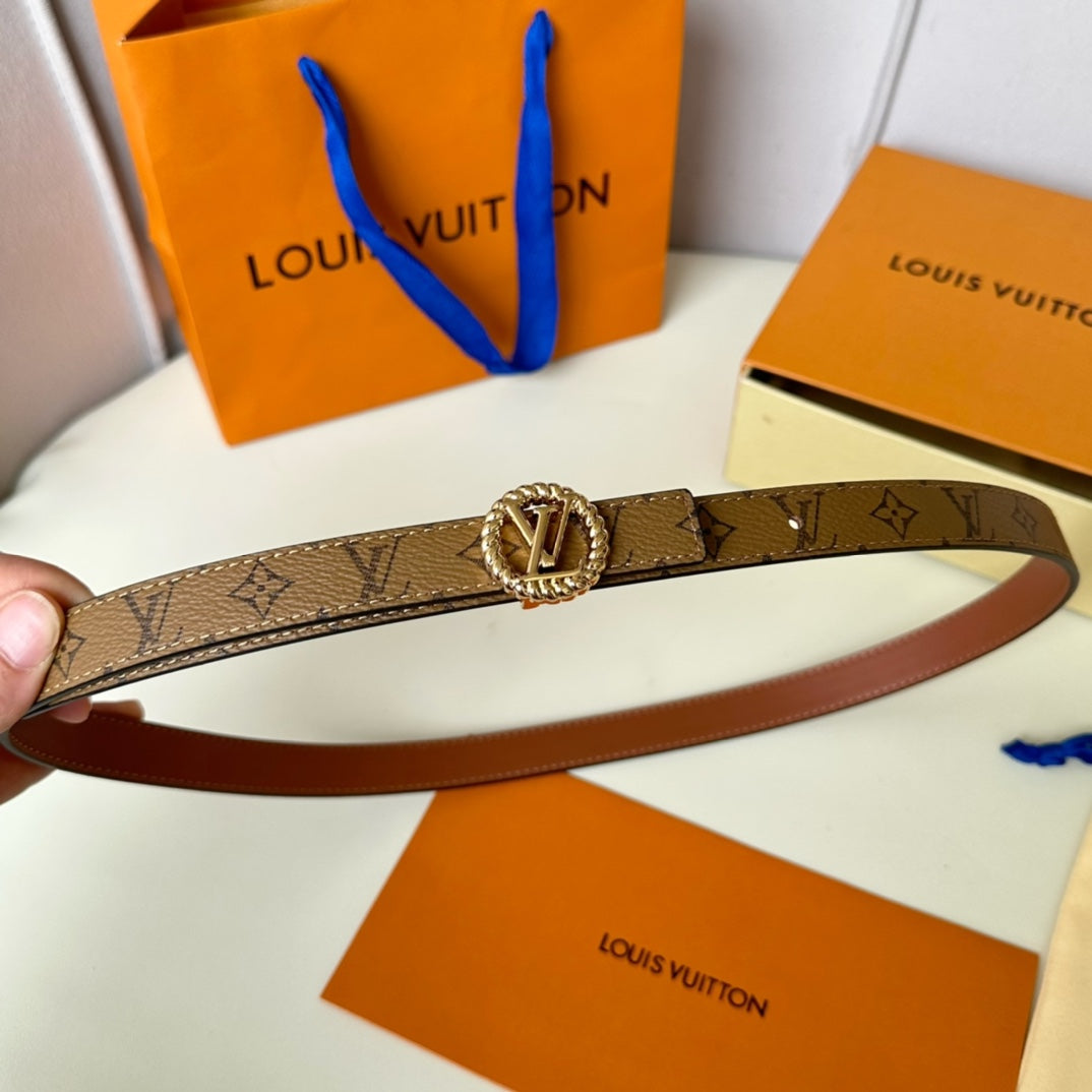 LV Circle Nautical 20mm Reversible Square End Tip Belt Gold Buckle Tan Light Brown lambskin