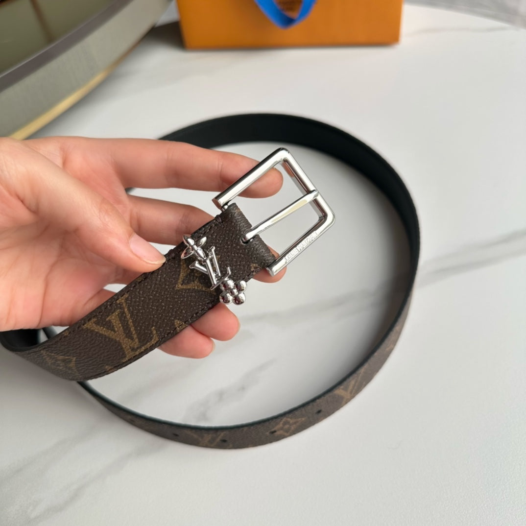 LV BLOOM 30MM BELT IN BROWN MONOGRAM CALFSKIN SILVER HARDWARE