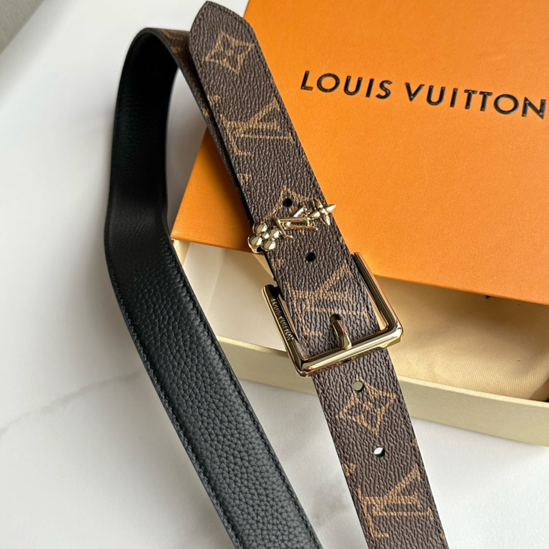 LV Bloom 30mm Belt Gold Buckle Black Brown Leather