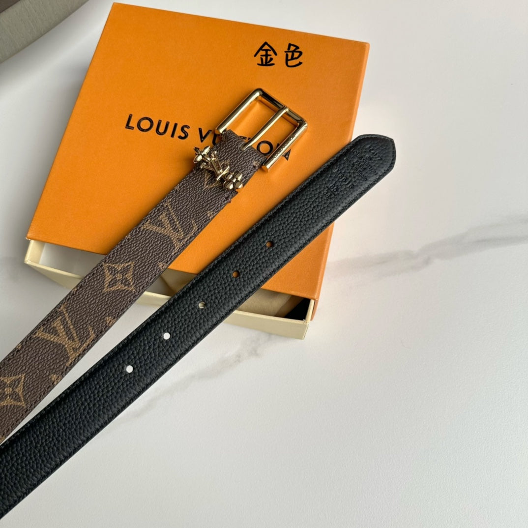 LV Bloom 30mm Belt Gold Buckle Black Brown Leather