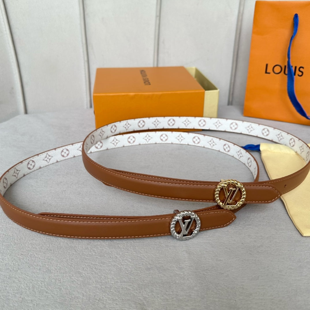 LV Circle Nautical 20mm Reversible Belt Silver Buckle Tan White Lambskin