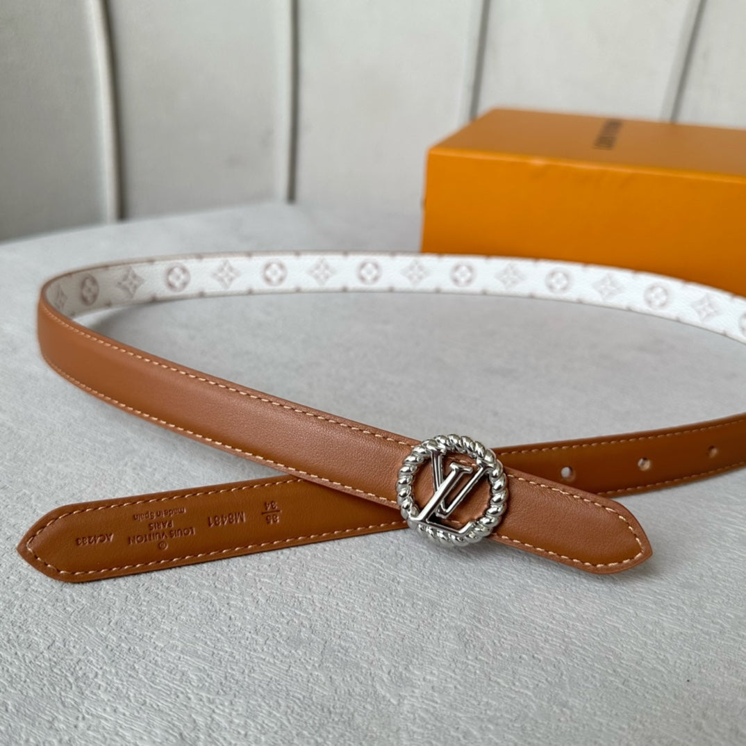 LV S-LOCK BELT 20 MM IN BRONZE BROWN CALFSKIN AND CIRCLE SILVER HARDWARE