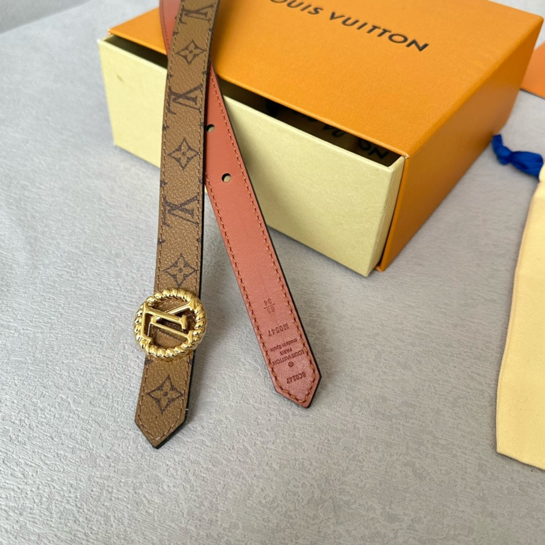 LV Circle Nautical 20mm Reversible Belt Gold Buckle Tan Light Brown Lambskin