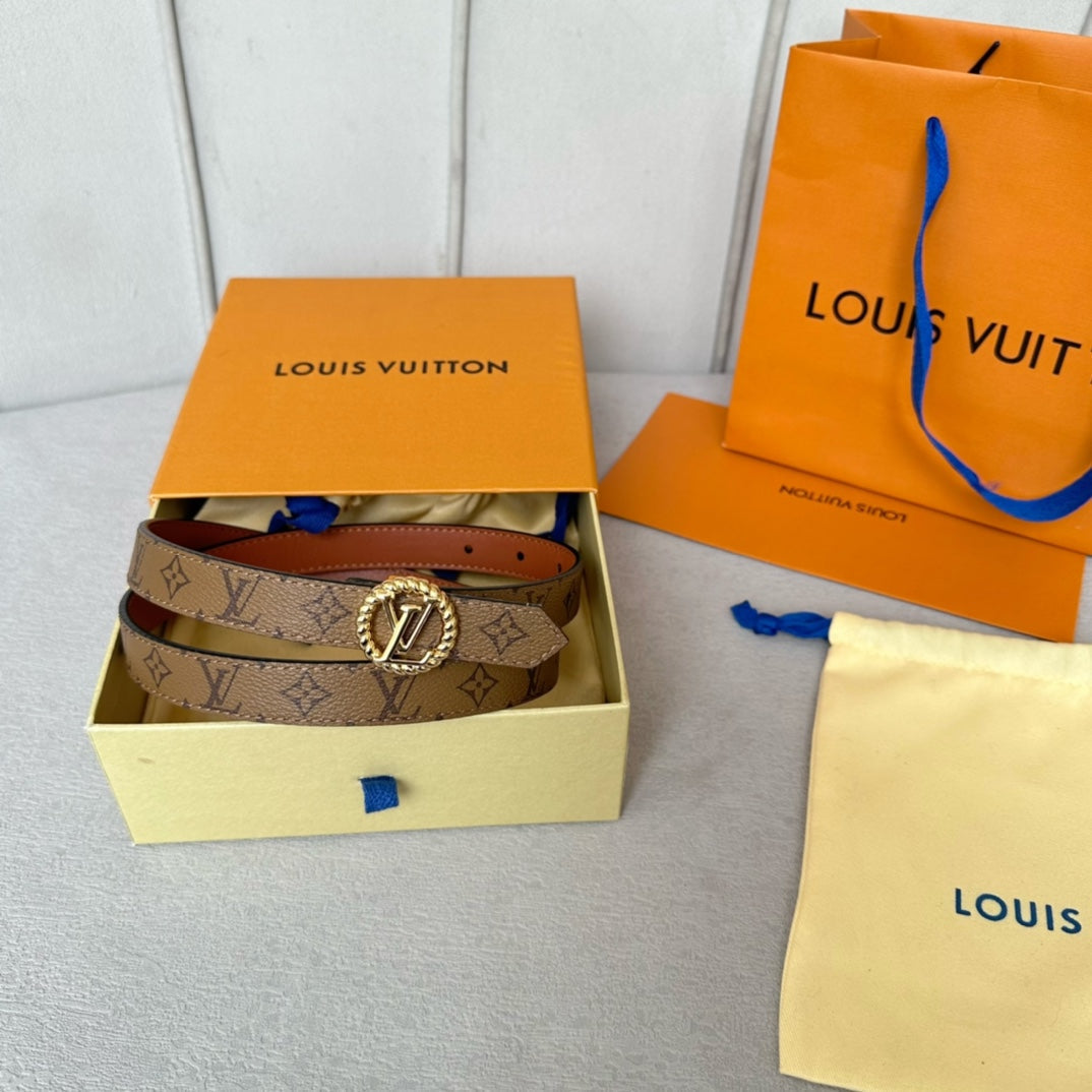LV Circle Nautical 20mm Reversible Belt Gold Buckle Tan Light Brown Lambskin