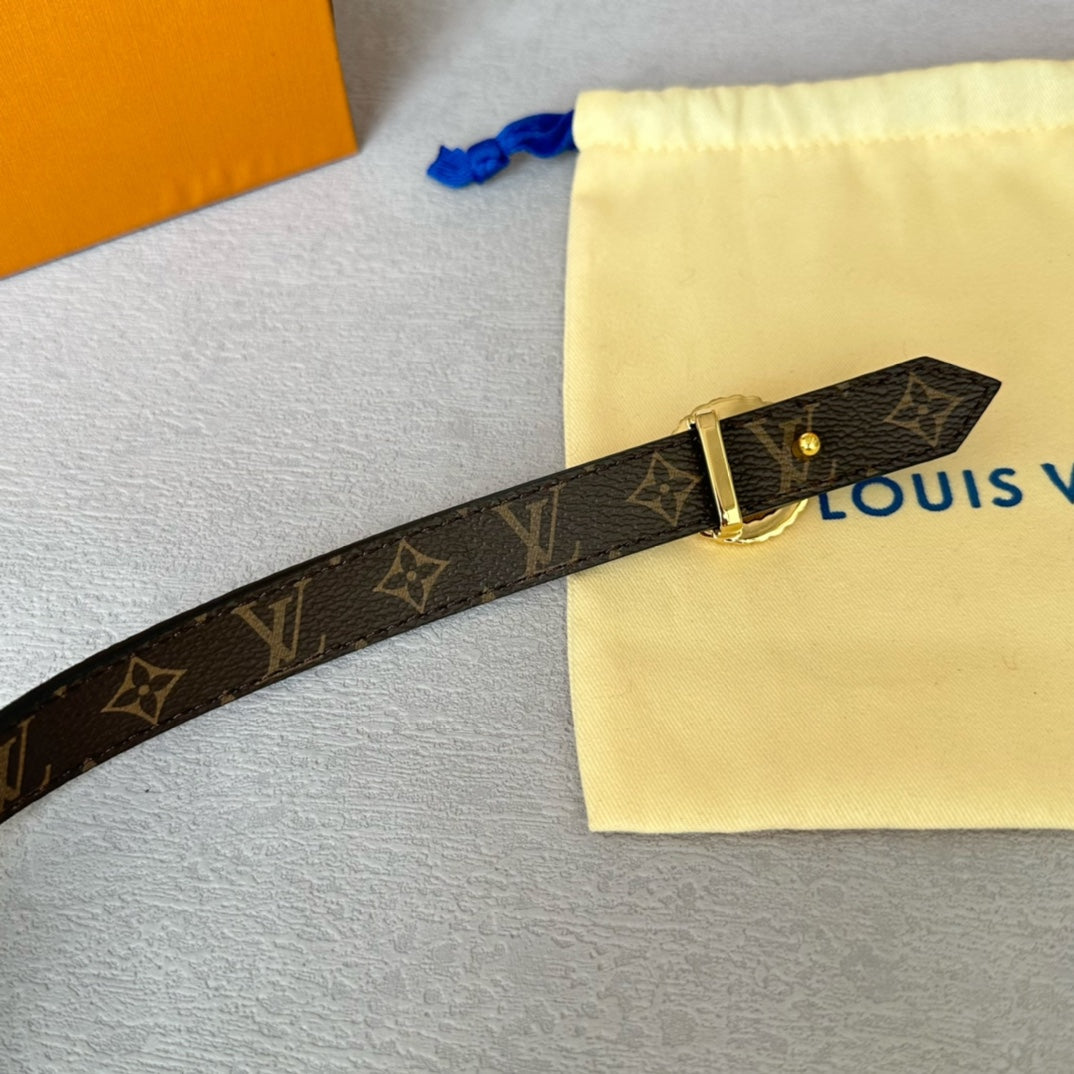 LV Circle Nautical 20mm Reversible Belt Gold Buckle Black Brown Leather