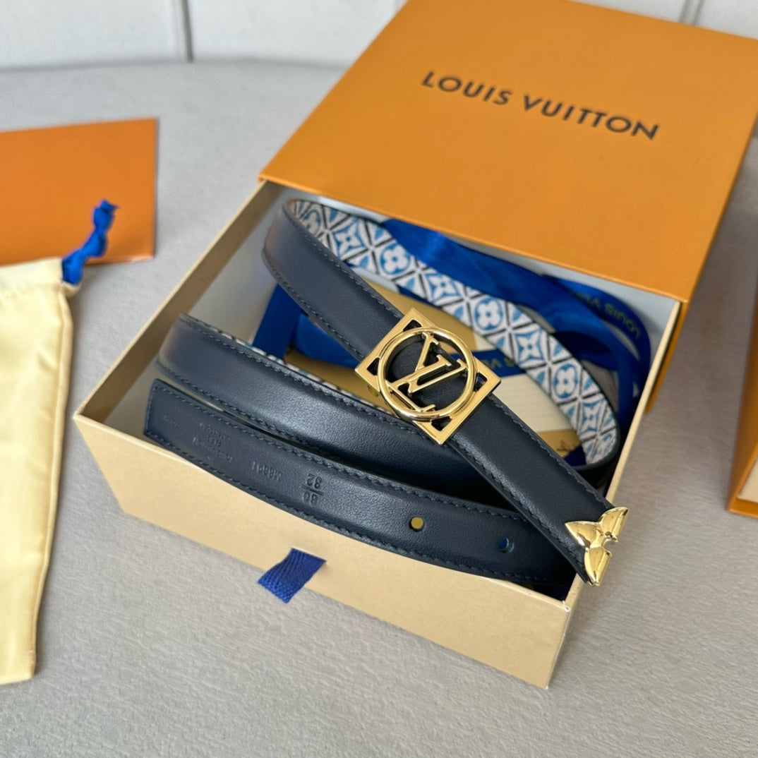 Josephine 20mm Reversible Belt Gold Buckle Black White Blue Leather