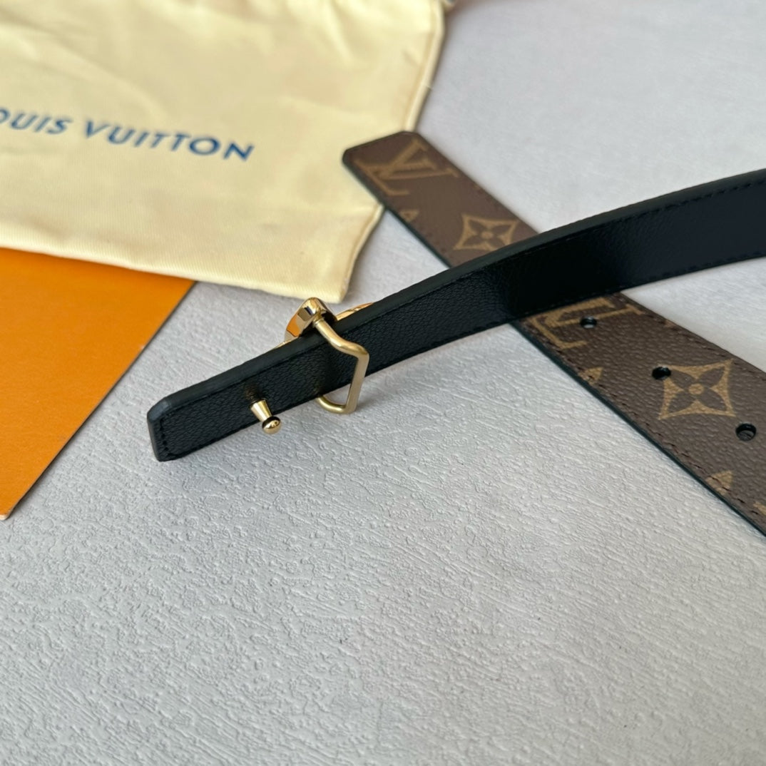 LV Flowergram 30mm Reversible Belt Gold Buckle Black Brown Leather