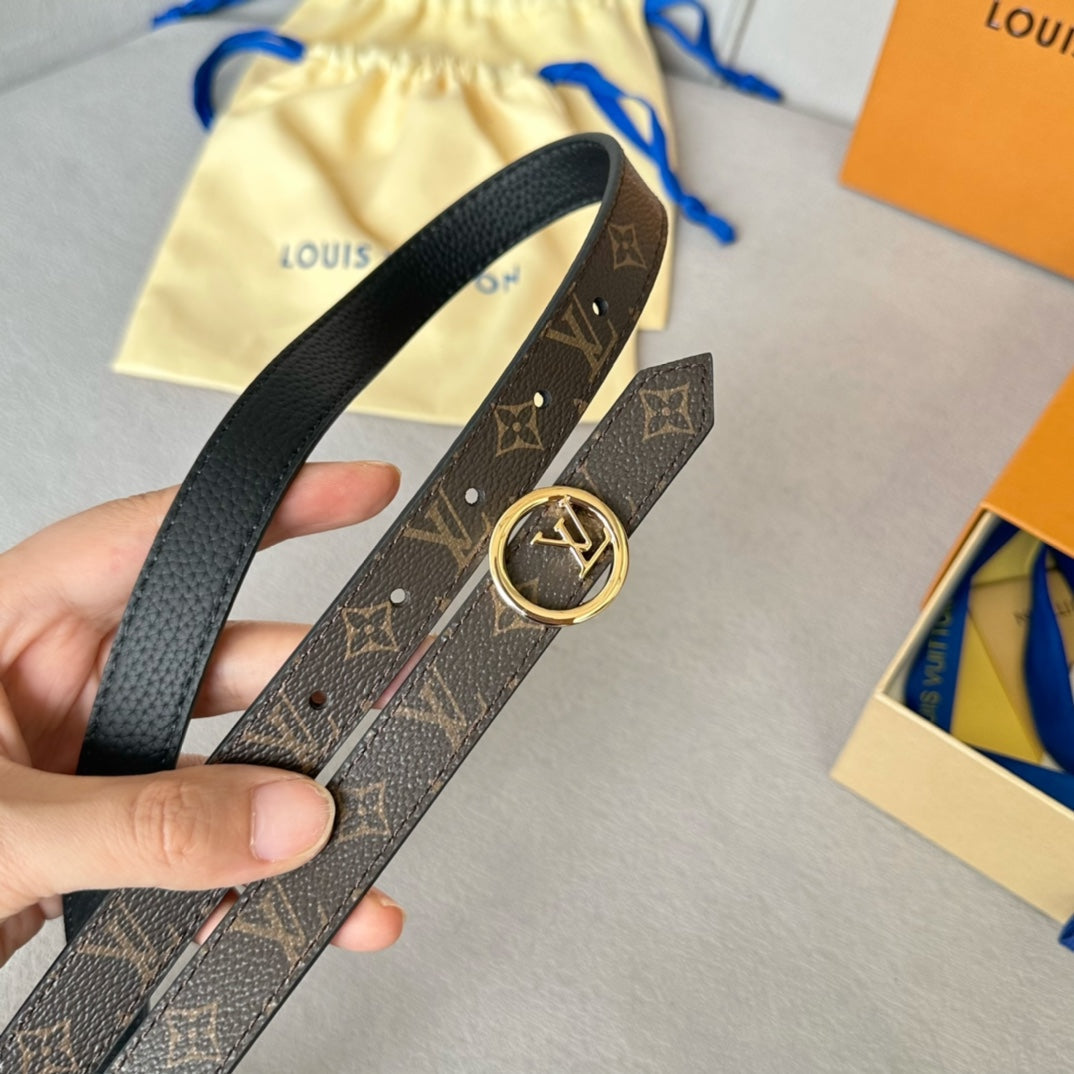 LV Circle 20mm Reversible Belt Gold Buckle Black Brown Leather