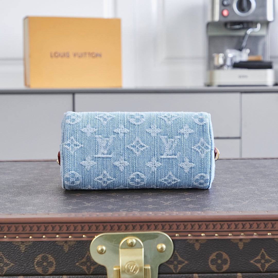 NANO SPEEDY 16 IN LIGHT BLUE MONOGRAM DENIM