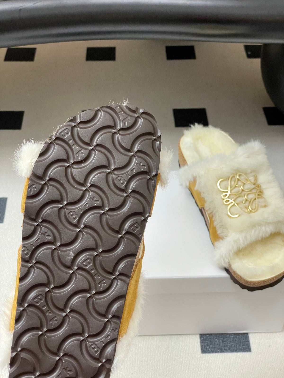 Loewe x Birkenstock slippers white tan further
