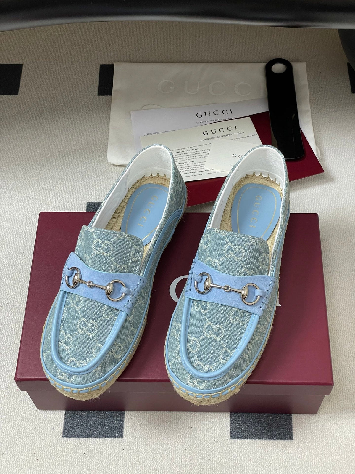 GG 26ss Slip-on Loafers Light Blue Denim 593494