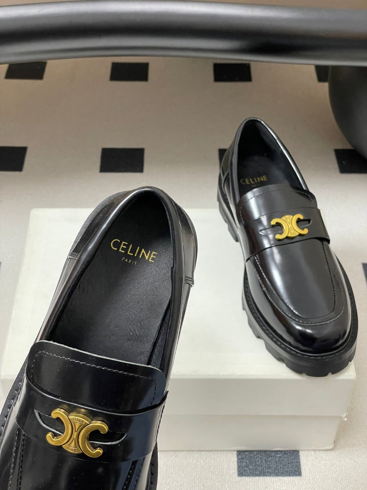 Celine 2026  Margaret Triomphe Loafers Black Patent Leather 773493