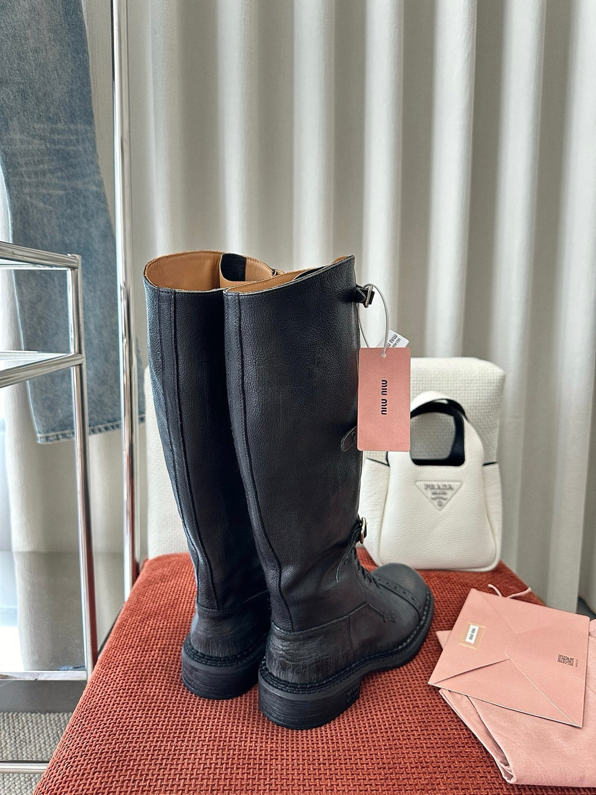 MiuMiu 25 motorcycle boots black cowhide 521966