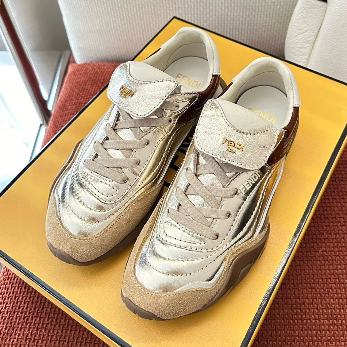 Fendi 2025 Wave Pulse Sneaker Silver Brown Suede Cowhide 562139