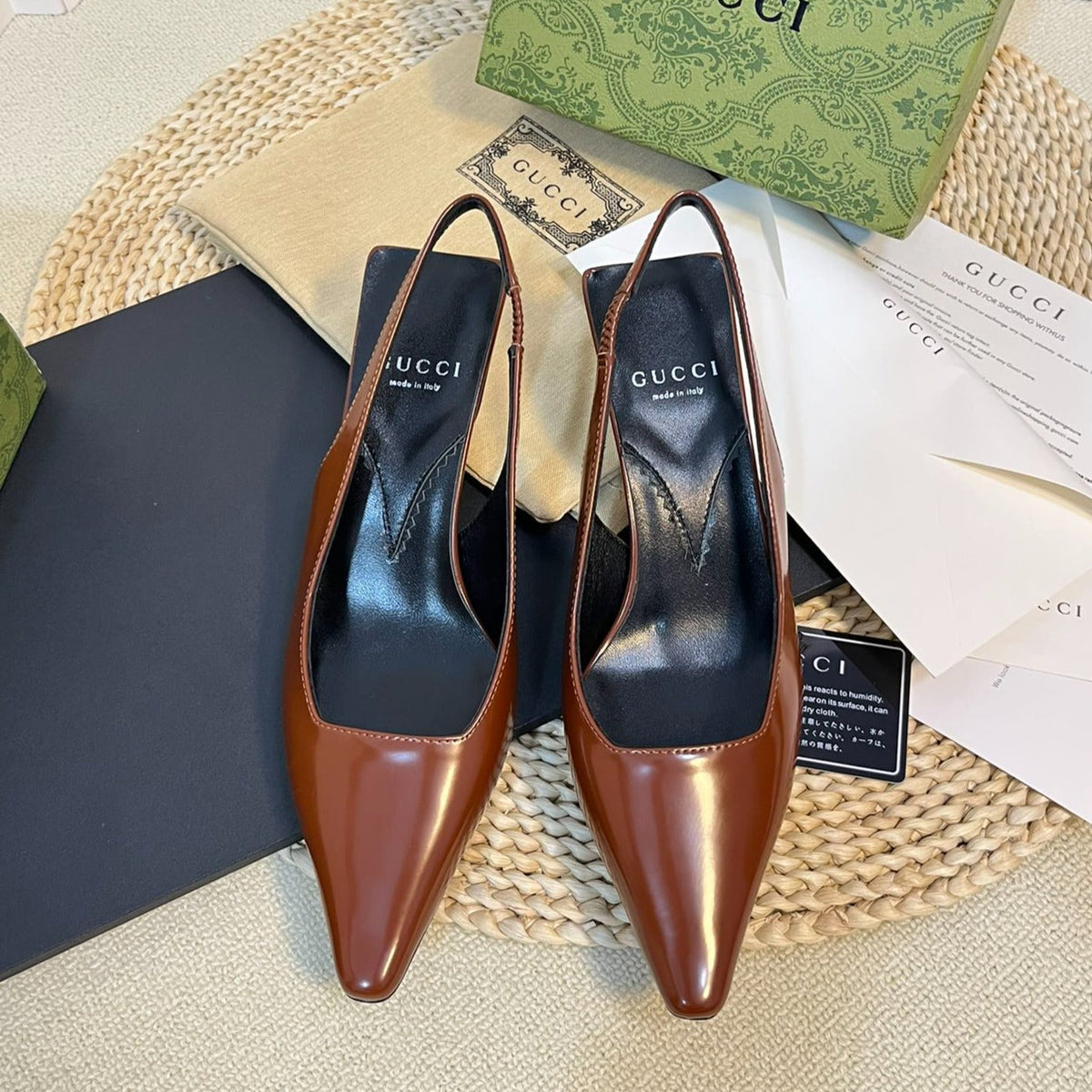 GG Women's G plain leather logo Slingbacks Gingerbread brown