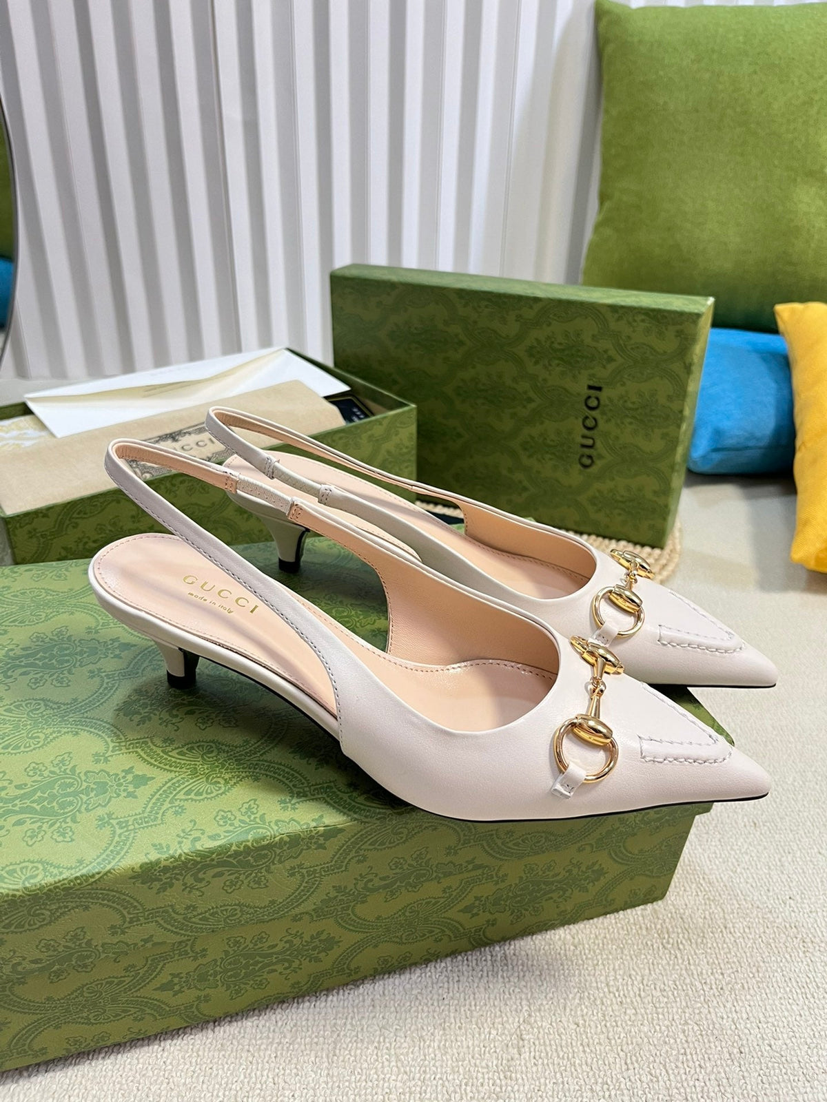 GC Horsebit Slingback Pump 50mm White Sheepskin 294562