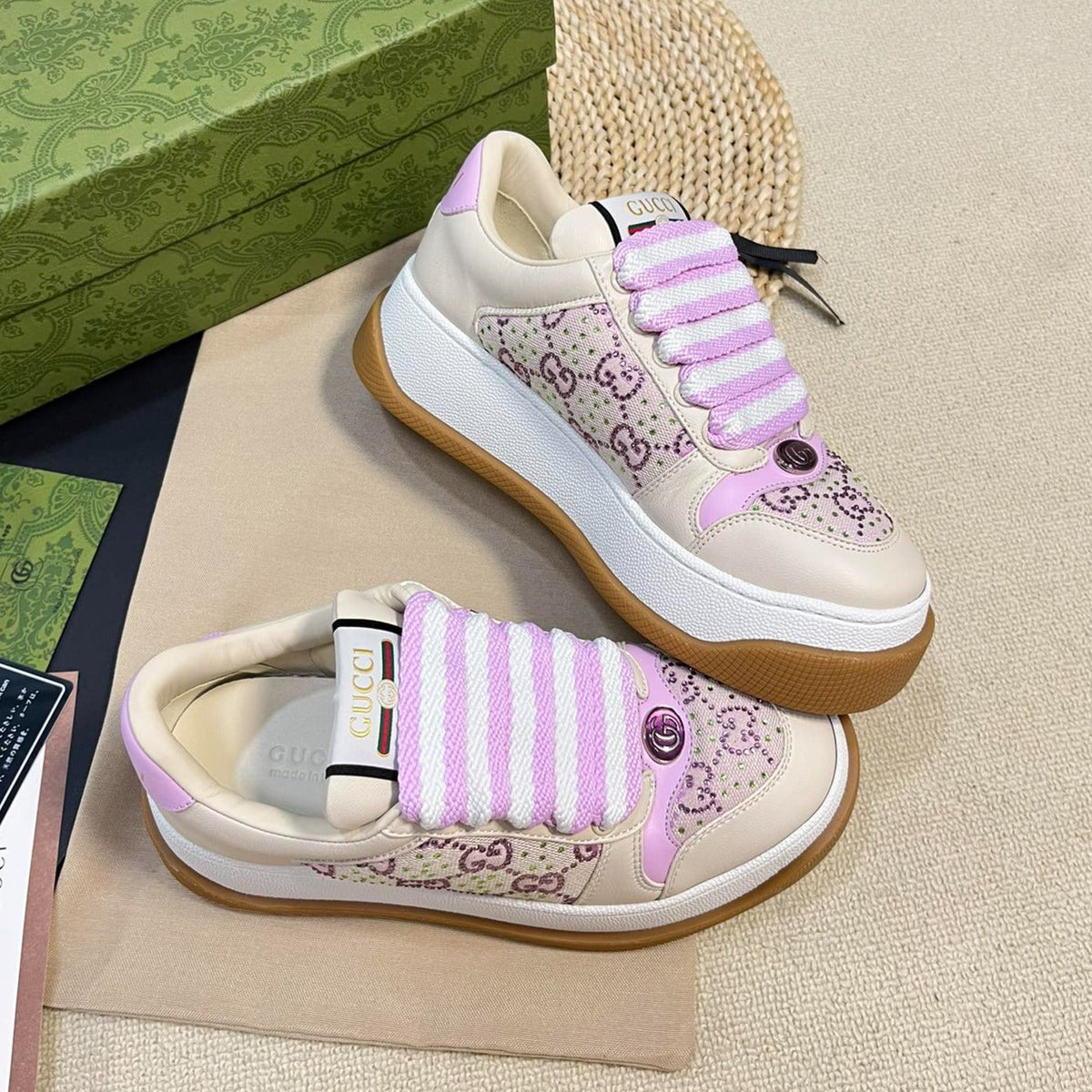 GG Gucci Screener Sneaker White Sunset Purple