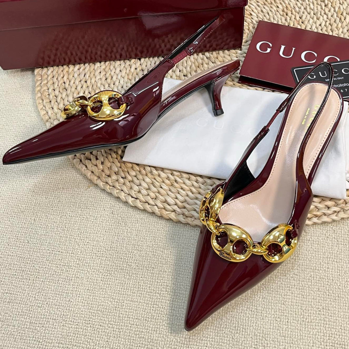 GC Slingbacks With Marina Chain 50mm Red Patent Leather 294582
