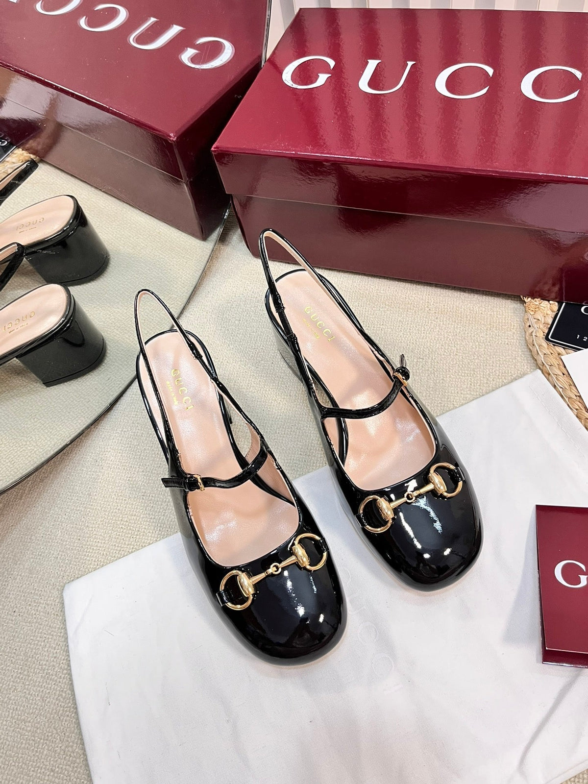 GC Horsebit Slingback 60mm Black Patent Leather 294590