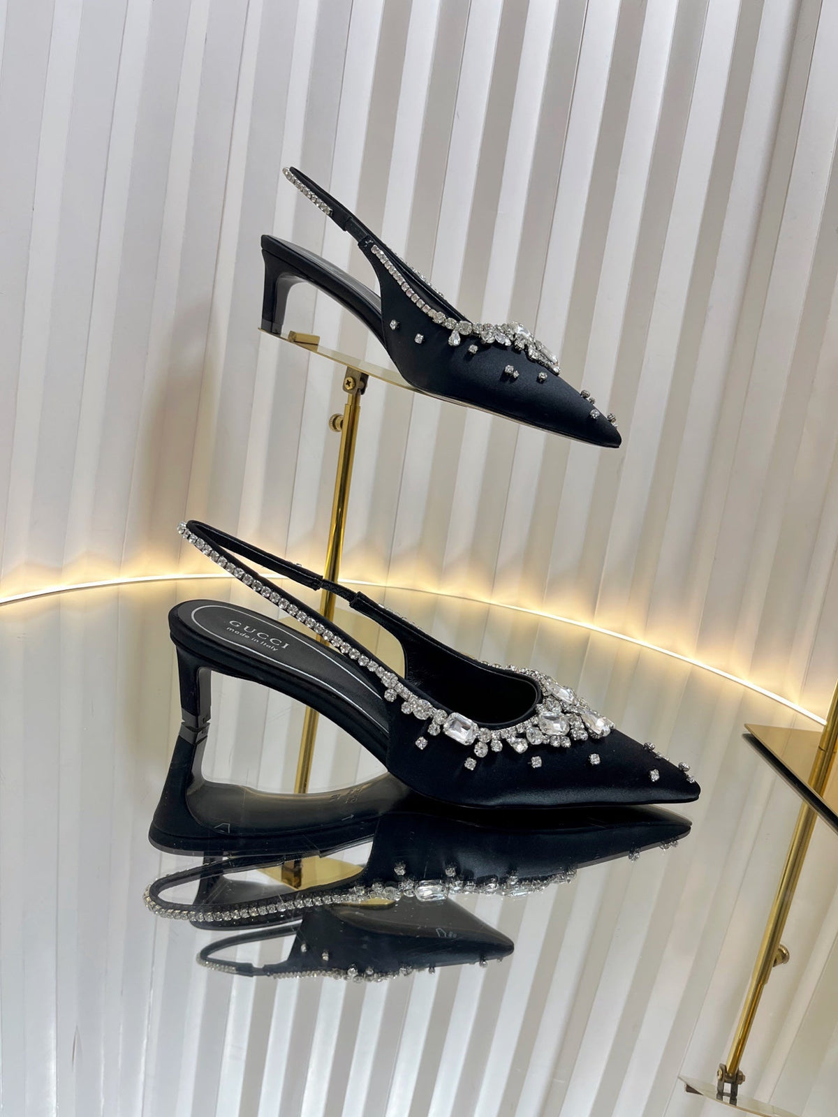 GG 25C Women's pump with crystals 55mm Black Silk With Leather 234255