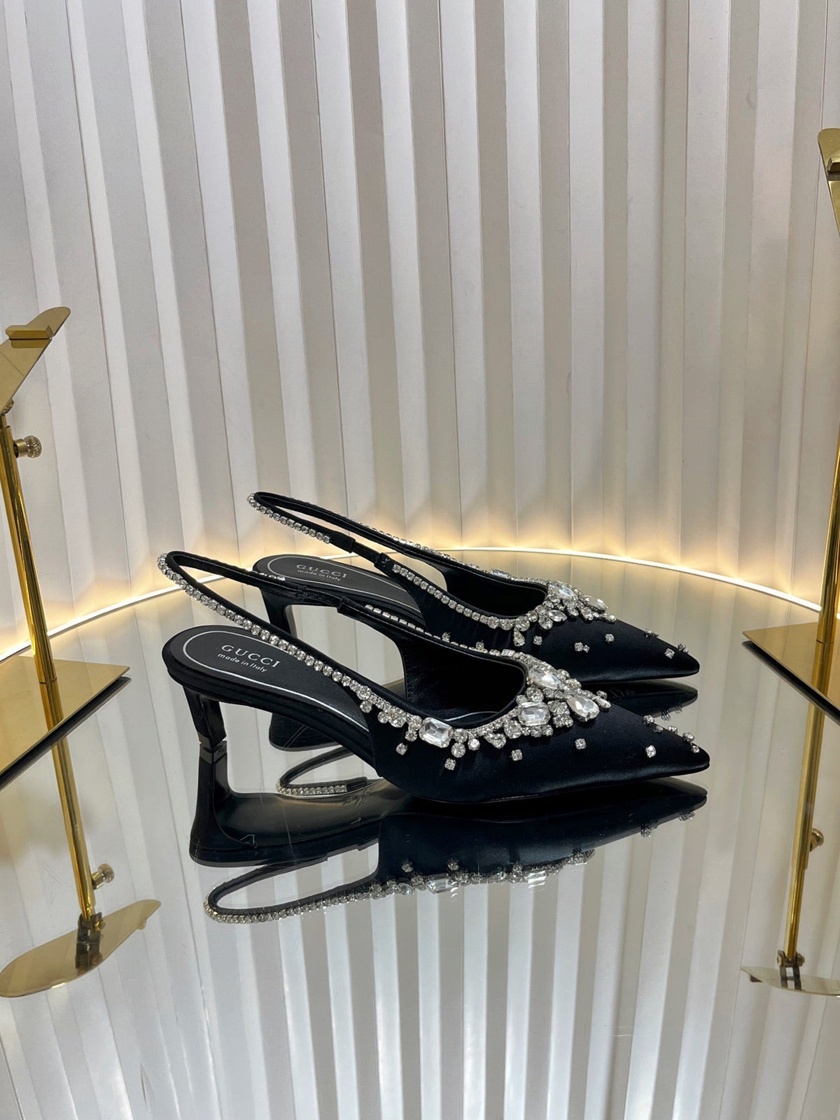 GG 25C Women's pump with crystals 55mm Black Silk With Leather 234255