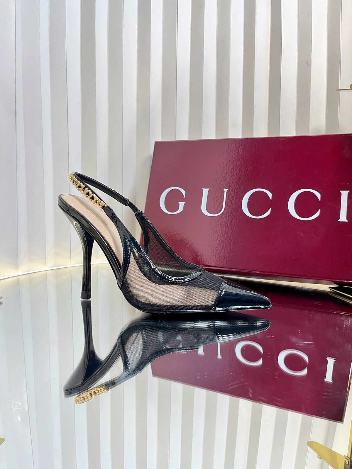 GC Signoria Slingback Pump Black Mesh Sheepskin 294519