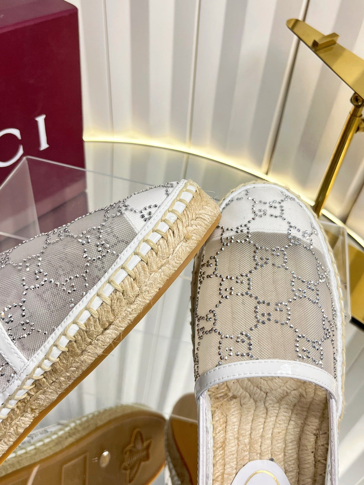 Gucci 2026 GG Espadrilles Mesh And Crystal Canvas 768168