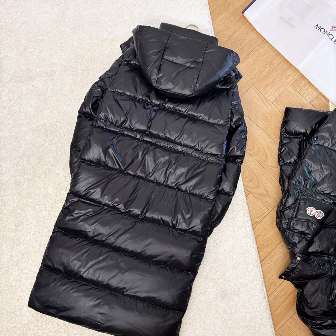 Moncler 2025 Cavettaz Long Coat Black Nylon Down