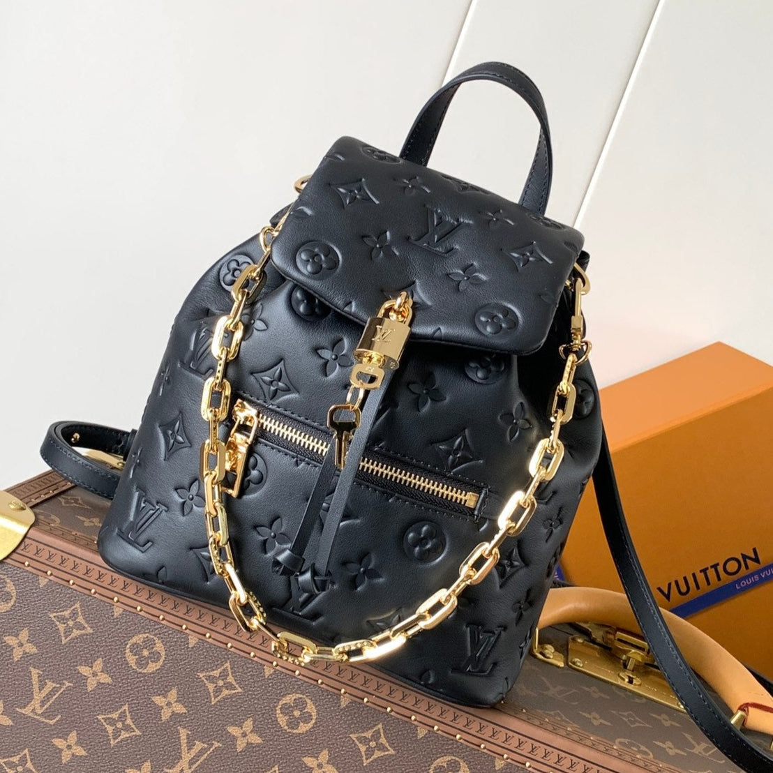 LV Coussin 26cm Backpack Black Gold Leather 252649