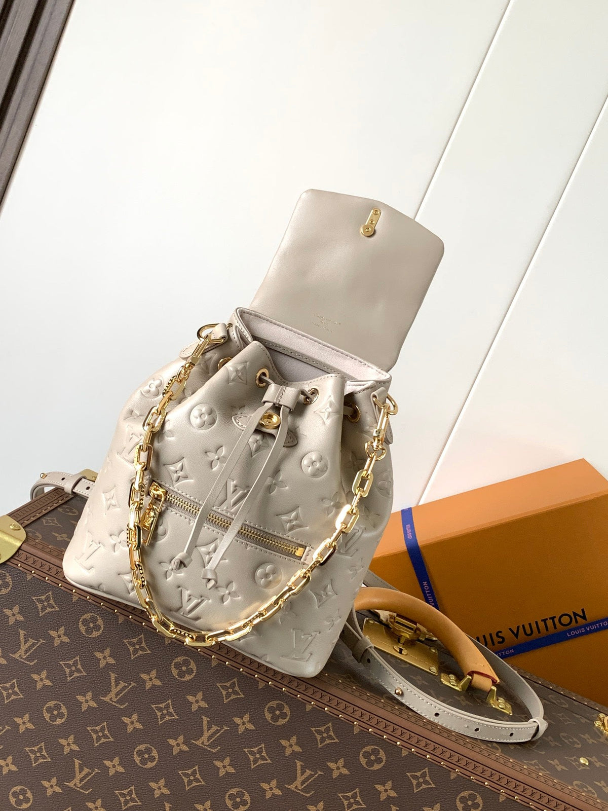 LV Coussin 26cm Backpack Khaki Gold Leather 252651