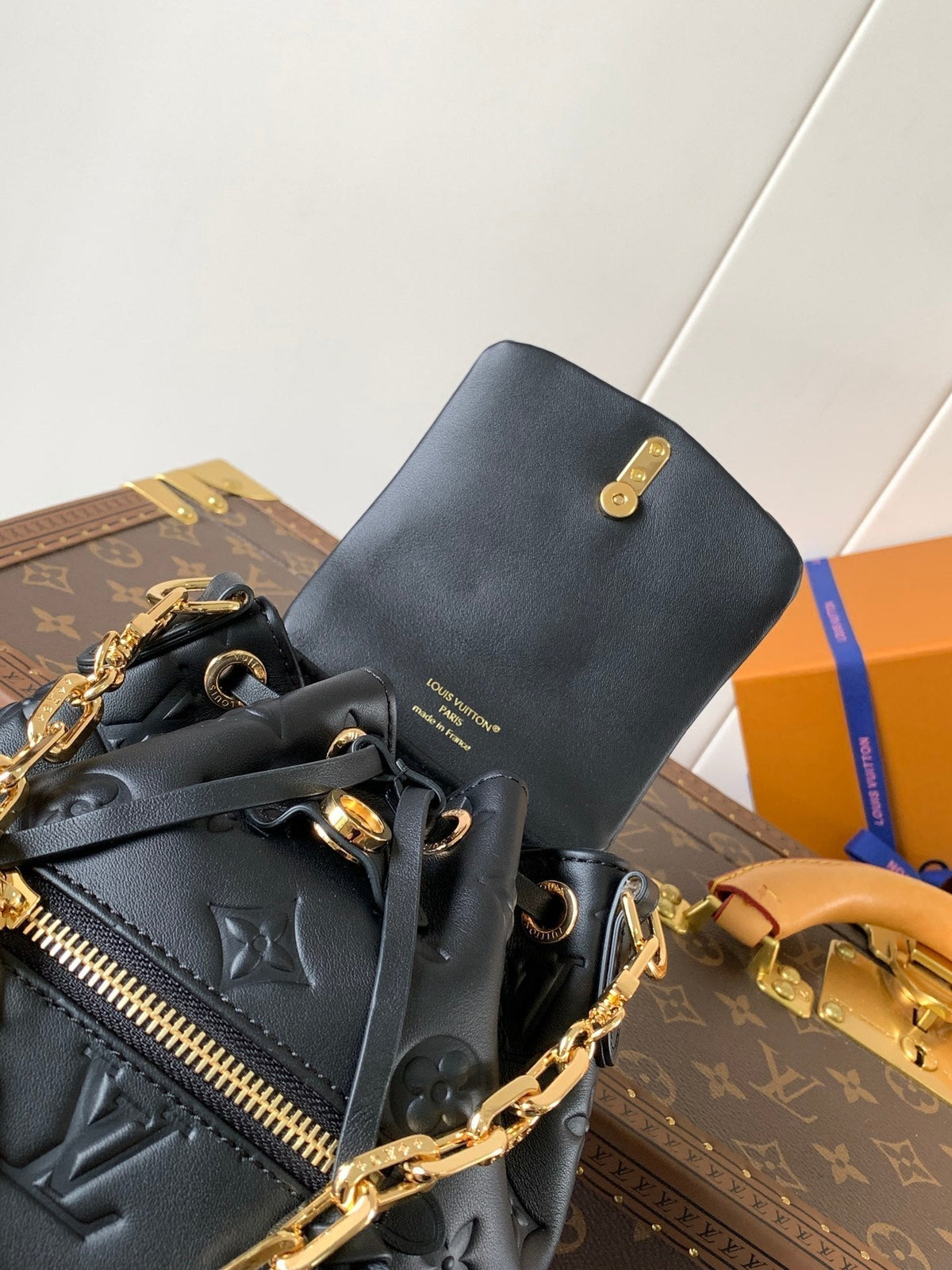 LV Coussin 20cm Backpack Black Gold Leather 252655