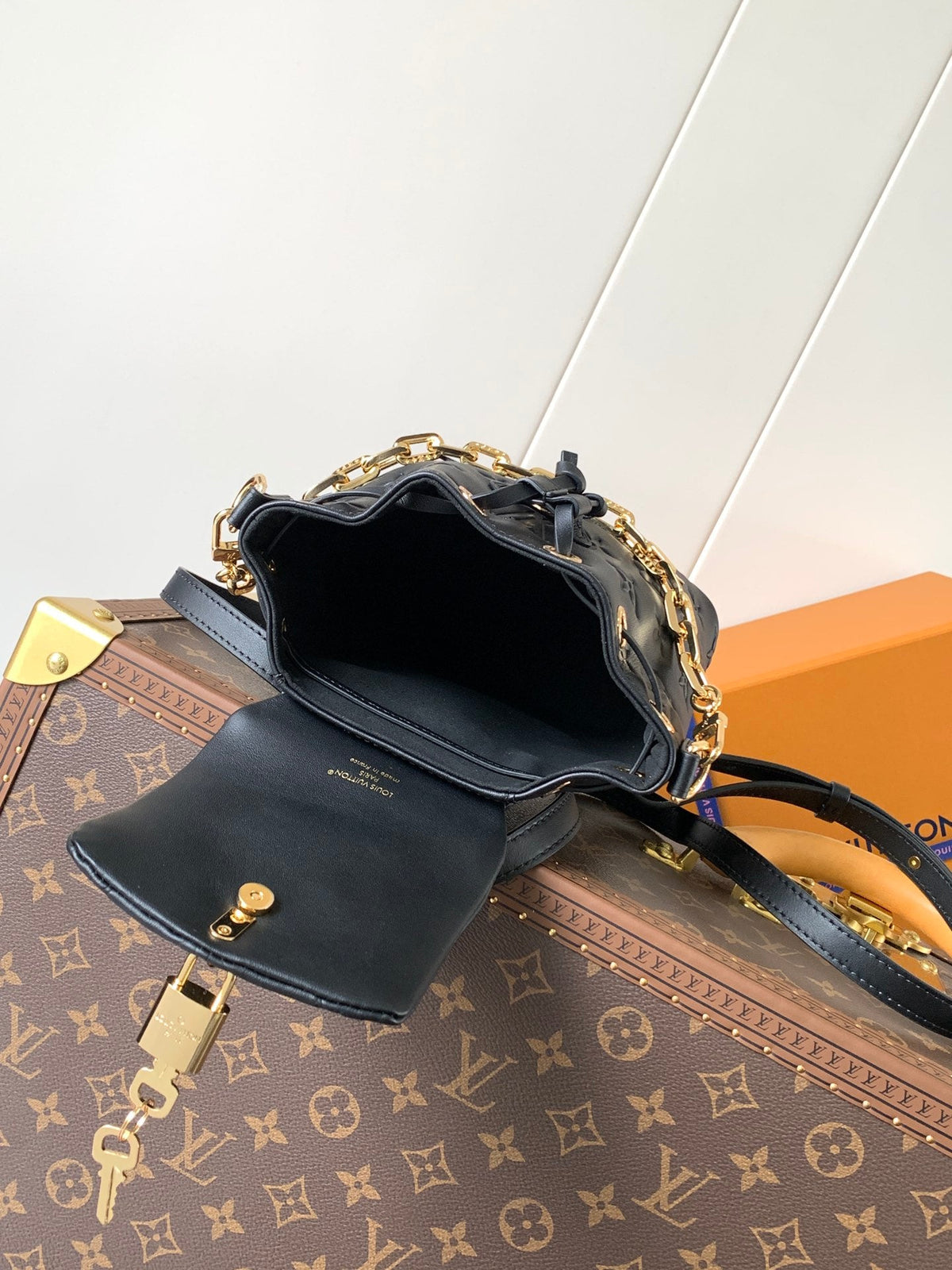 LV Coussin 20cm Backpack Black Gold Leather 252655