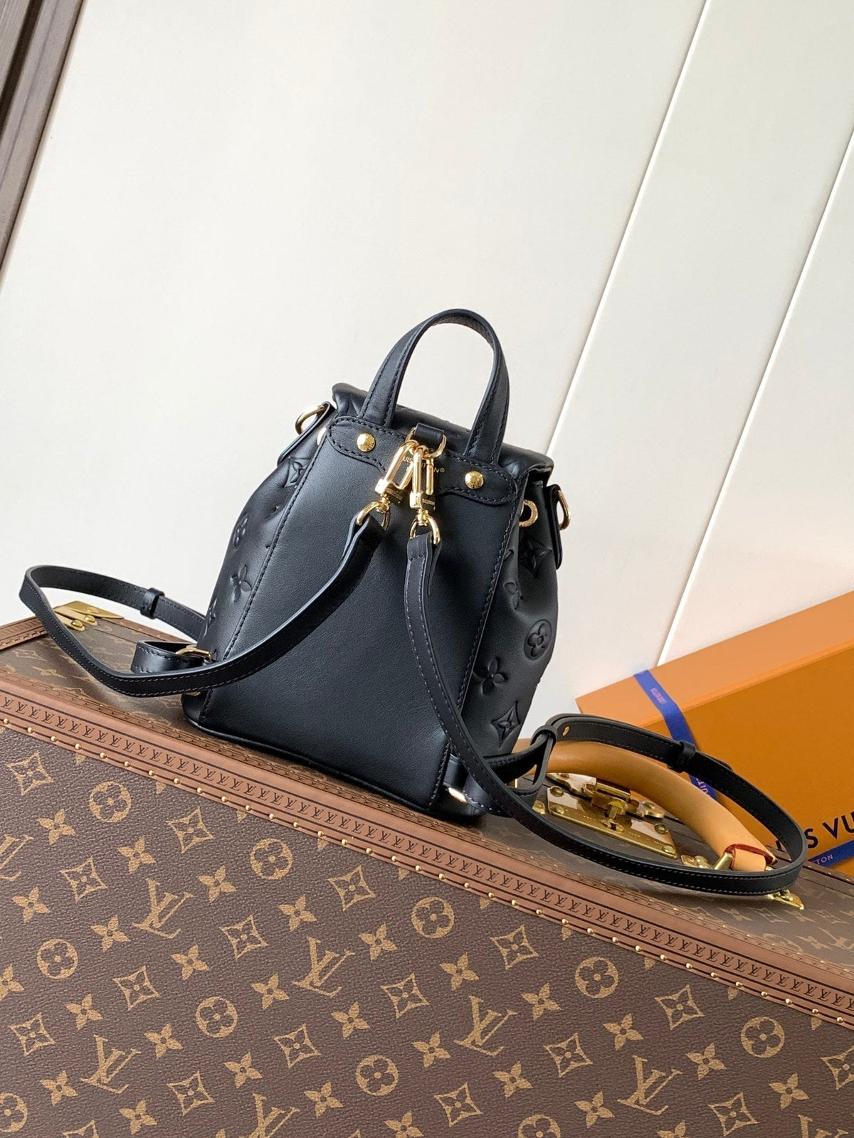 LV Coussin 20cm Backpack Black Gold Leather 252655
