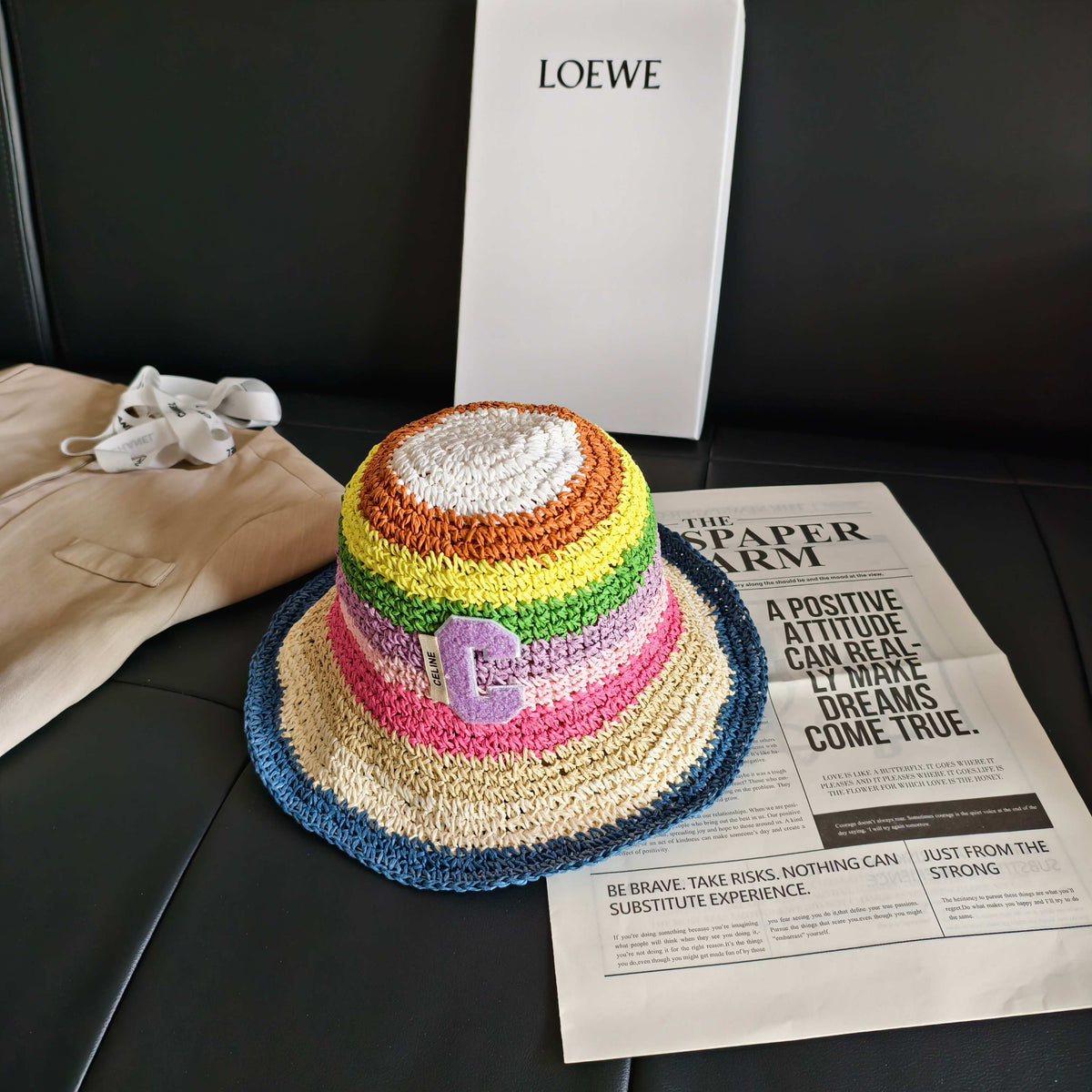 Celine Rainbow Straw Bucket Hat 322145