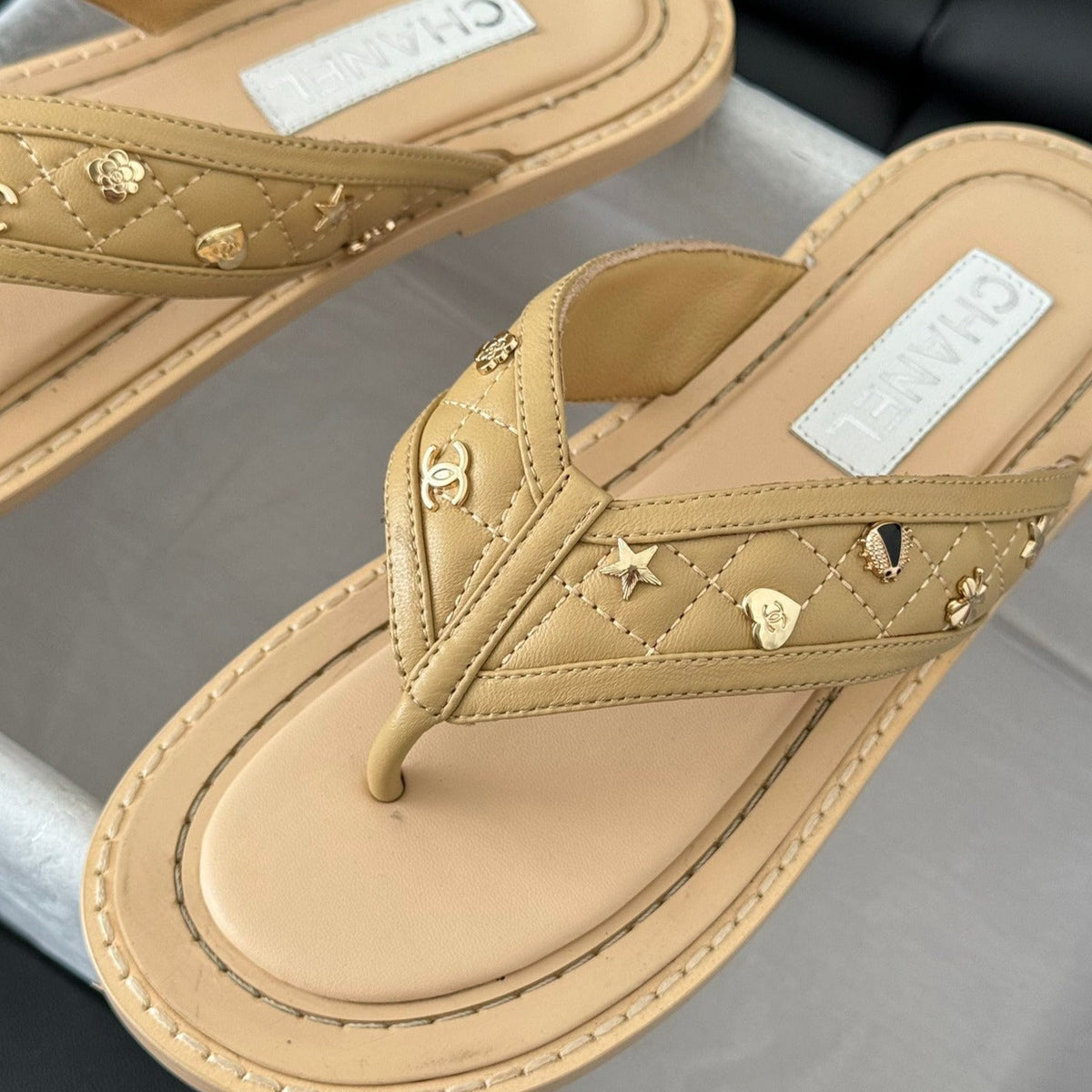 Double C Thong Sandals Lambskin Tan Brown