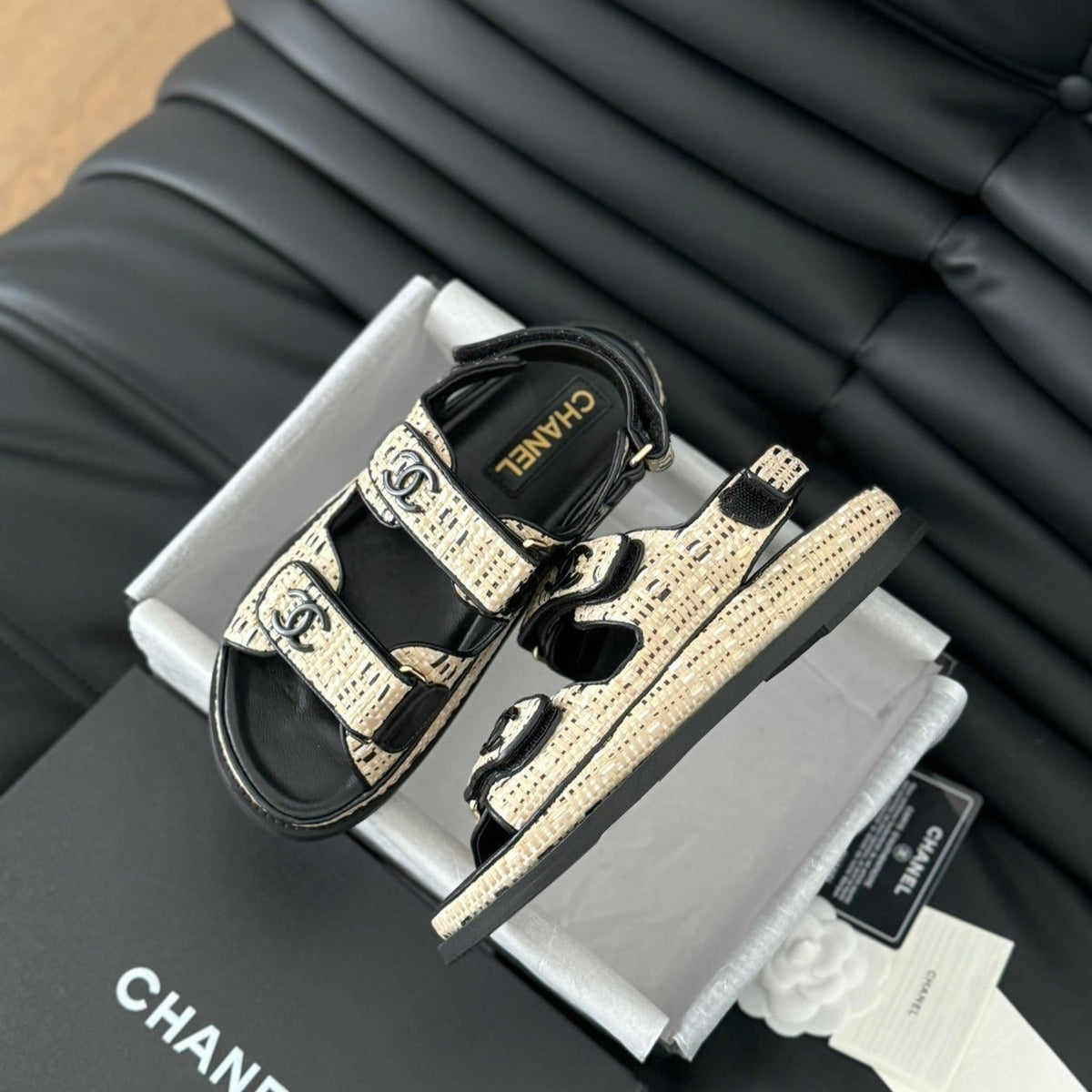 Dad Sandals Sheepskin  Beige Black