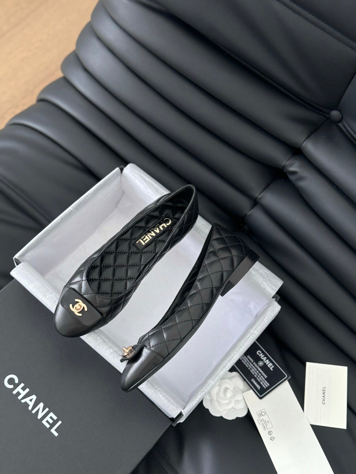 cc classic ballet flat black quilted calfskin