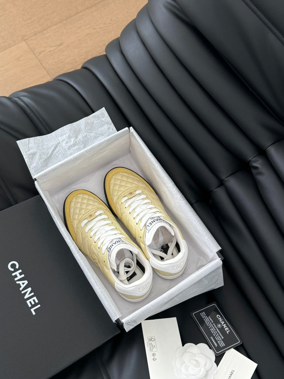 CC SNEAKER IN LIGHT YELLOW MIX WHITE EMBROIDERED LAMBSKIN